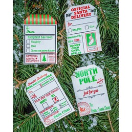 from Santa Gift Tags Holiday Present Stickers White Semi Gloss 4 Different Designs 51 mm x 76 mm 2 x 3 Inch 100 Total Labels
