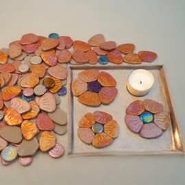 Yuvori Iridescent Ceramic Petal Mosaic Tiles, Mixed Sizes, 1.1 lbs, Perfect for DIY Crafts, Indoor & Outdoor Decor, Garden Art & Floral Mosaic Projects (Orange Petals)