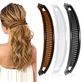 3 Stück Bananenspange Haare, Bananen Clips für feines Haar, Bananen Haarspangen Damen Dünnes Frisur, für Frauen Und Mädchen (Schwarz, Weiß, Braun) (Stil I)
