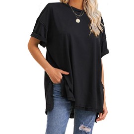 EXLURA Womens Summer Oversized T Shirts 2025 Casual Short Sleeve Loose Maternity Tops Crewneck Tunic Plus Gym Workout Top Black