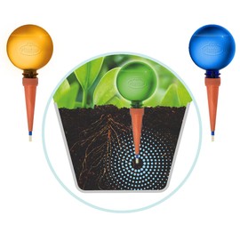 Plantpal Pack of 6 Watering Globes (2 Green 2 Blue 2 Orange). Automatic Plant Watering Bulbs - Self Watering System - Holiday Plant Watering - Spikes & Feeders - Drip Irrigation Devices.