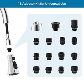 Hygie Rinse Universal Kitchen Faucet Head Replacement with 15 Adapter Kit Compatible with Kohler/Moen/Delta Faucet, 3 Function Pull Down Sink Faucet Spray Head, Chrome