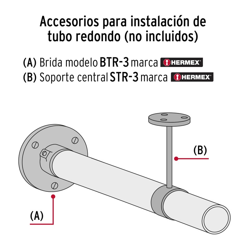 Hermex BTR-3 Brida cromada para tubo redondo de closet, color,