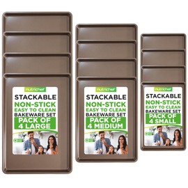 NutriChef 3-Piece Nonstick Baking Pans Set - Premium Carbon Steel with Gold Silicone Coating - XL, Medium, Small Cookie Sheets for Baking and Roasting - Dishwasher Safe, 4 PACK, 12 Pans