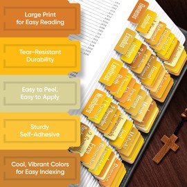 EssexWares – Honey Solid Color Bible Tabs for Old and New Testament, 80 Large Print Tabs for Bible Study, Water-Resistant and Durable Bible Index Tabs for Women and Men - 1.7" Wide