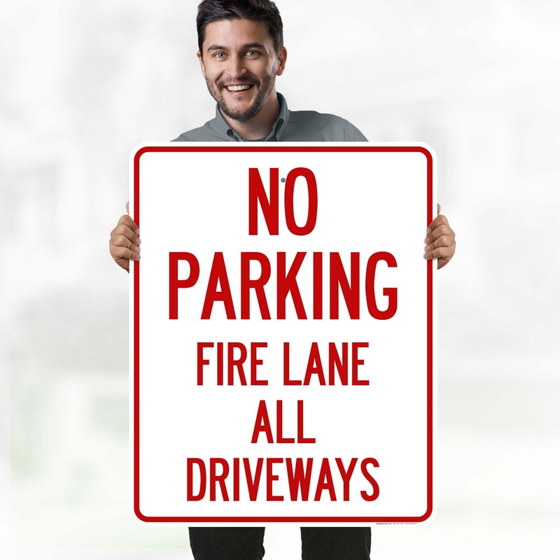 No Parking Fire Lane All Driveways Sign, 24x30 Inches, Rust