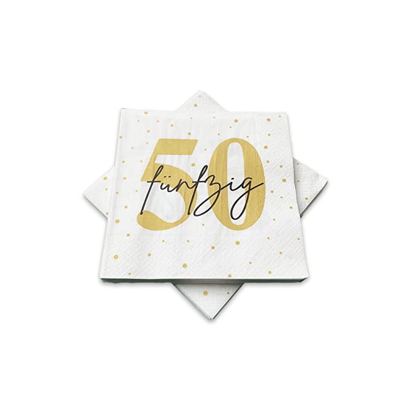 20 Napkins for 50th Birthday 33 x 33 cm White