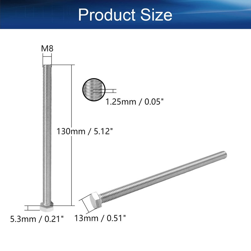 Yinpecly M8 Hex Bolt M8-1.25 x 130mm UNC Hex Head