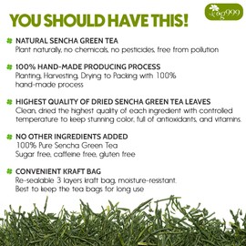 TOG999, Premium 60 Sencha Green Tea Bags, 100% Natural & Pure from Sencha Green Tea Leaves. Loose Leaf Sencha Herbal Tea. No Sugar, No Gluten, Vegan.
