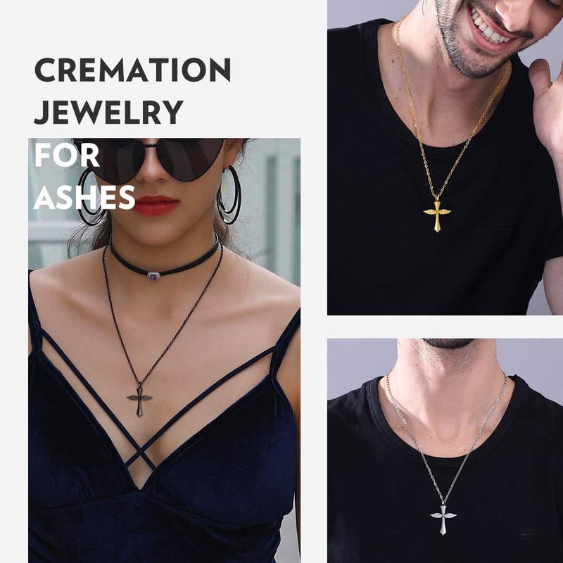 Cross Wing Cremation Jewelry for Ashes Stainless Steel Keepsake Urn
