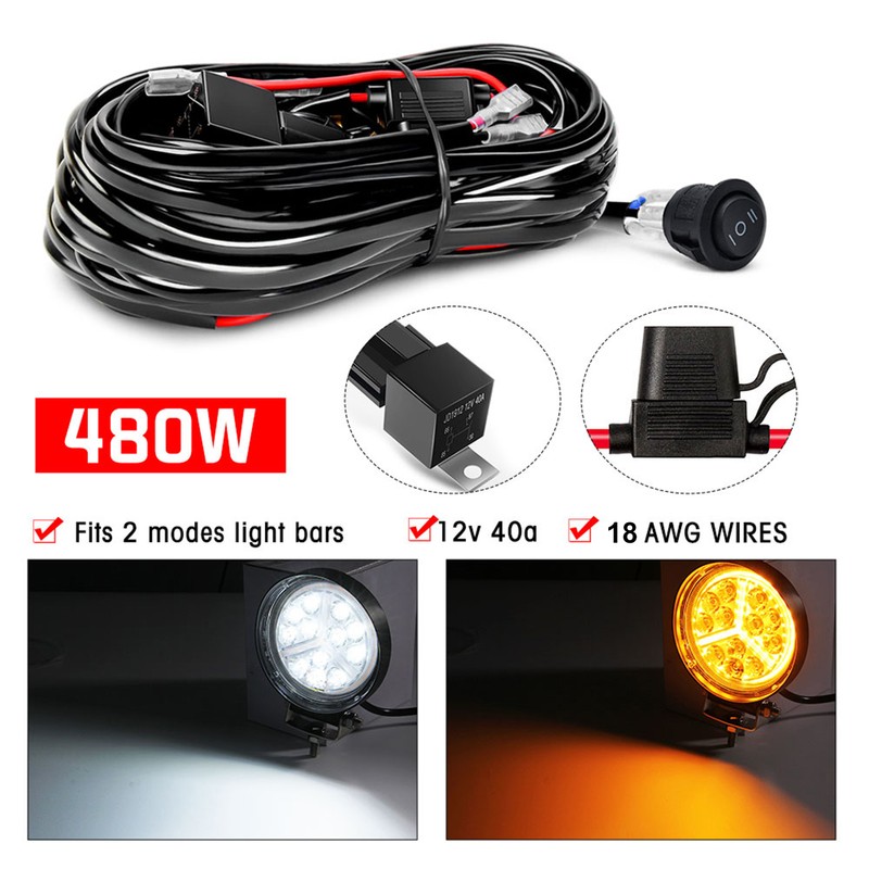 LED Light Bar Wiring Harness Kit, 480W 2 Leads 18