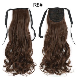 Royalfirst Ponytail Hair Extensions for Women Girls 22 Inch Long Curly Wavy Natural Looking Wrap Around Clip in Pony Tails Synthetic Hairpieces (8#)