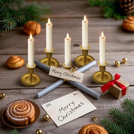 KSWING Upgraded Real Wax Short LED Flameless Taper Candles with Remote, 6 PCS White Candlesticks Battery Operated 3D Flickering - 6" Realistic Fake Candle Sticks for Home/Wedding/Fireplace Xmas Decor