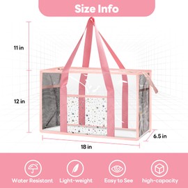 SummitFlare Clear Beach Tote Bag - Waterproof PVC Stadium Approved Bag for Women - Extra Large Transparent Shoulder Bag for Pool, Concert, Travel & Shopping (18"x12" Lightweight Design) Pink