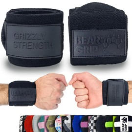 BEAR GRIP - Premium Heavy Duty Weight Lifting Wrist Wraps, Bodybuilding, Crossfit, Powerlifting, StrongMan (Grey/Grey, 24 Inches)