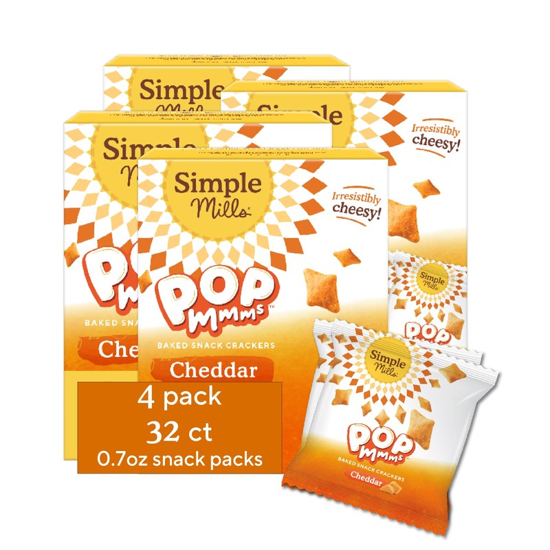 Simple Mills Pop Mmms Cheddar Baked Snack Pack Crackers, Healthy