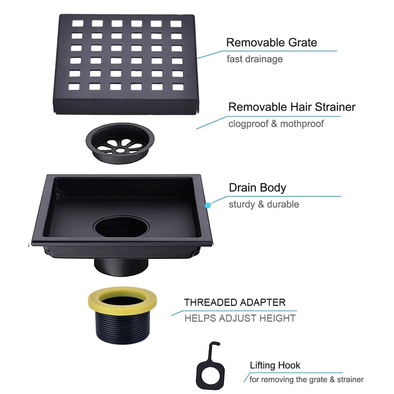 Square Shower Drain 4 inch, Nicmondo Point Center Floor Waste