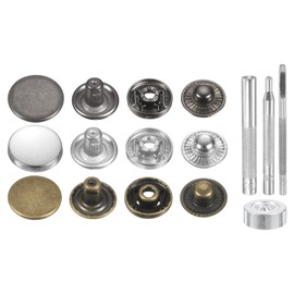 HARFINGTON 24Set Leather Snaps Fasteners Kit 15mm Brass Press-Stud Cap Button Metal Snap Buttons with 4 Install Tools for Coats Bags Leathers Marine Boat Canvas, 3 Colors