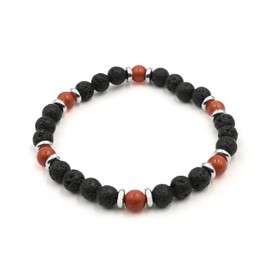 MARARDI Bracelet made of natural volcanic rock lava 6 mm - positive energy, emotional balance and stress relief, adjustable, men and women, piedra