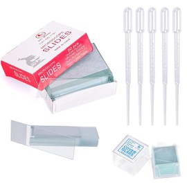 50 Pcs Pre-Cleaned Microscope Slides, 100 Pcs Cover Glasses, Prepared Sample Slides and Cover Slips with 5 Droppers for Basic Biological Science Education