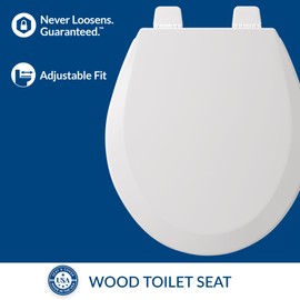 Bemis 500TTT Durable Wood Toilet Seat, Secure Hinges Stay Tight, Made in USA, Round, White