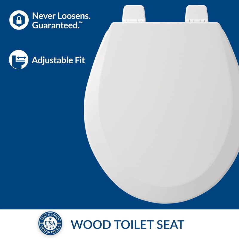 Bemis 500TTT Durable Wood Toilet Seat, Secure Hinges Stay Tight,
