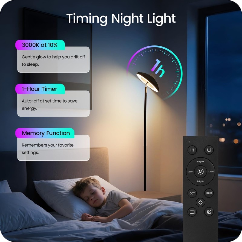 GOEBLESON LED Floor Lamp with RGB Galaxy Projector, 18W Double