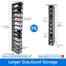 hanging shoe organizer , 12Section,shoe organizer,Ample Storage Space,college dorm essentials for girls,Heavy duty rack Up to 45 Pounds,closet organizers and storage,closet organizer,Grey/Black