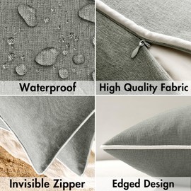 EMEMA Waterproof Cushion Cover Outdoor Waterproof Sofa Cushion Decorative Cushion Covers Decorative Cushion Cover Made of Polyester for Garden Sofa Living Room Bed Set of 2 40 x 40 cm Grey
