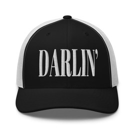RIVEMUG BW Darlin' Embroidered Curved Bill Trucker Hat Mid Crown Adjustable Cap for Women Black/White