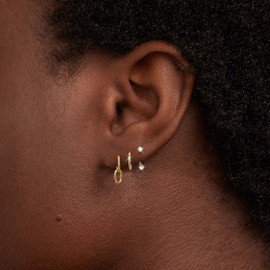 Kenivira 3 Pairs Sterling Silver Earrings for Women 14K Gold Plated Earrings Hypoallergenic Small Stud Hoop Earrings Sets for Multiple Piercing