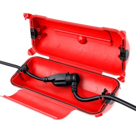Outdoor Extension Cord Safety Cover with Waterproof Protector Seal, Weatherproof Electrical Connection Box for Outdoor Outlets, Plugs, Sockets, Holiday Decorations, Power Tools, Fountains, Red