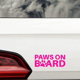 Paws On Board Pet Funny Car Sticker - Waterproof Decal - Long Lasting - Dog & Cat Gifts for Cars, Vans, Caravans, Motorhomes (Pink)