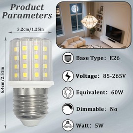 Syited E26 LED Corn Light Bulbs,5W Cool White 6000K, Equivalent to 60W E26 Halogen Bulbs,AC 85-265V, 360° Beam Angle,Edison Screw SES LED Corn Lamp, Not Dimmable, Pack of 8
