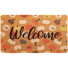 Fall Welcome Doormat Outside Entrance, Outdoor, Indoor, Front Door, 30"x17" Low-Profile Non-Slip Fade-Resistant Dirt-Trapping Pumpkin Harvest Thin Mat Cute Farmhouse Decor for Home, Porch, Garage