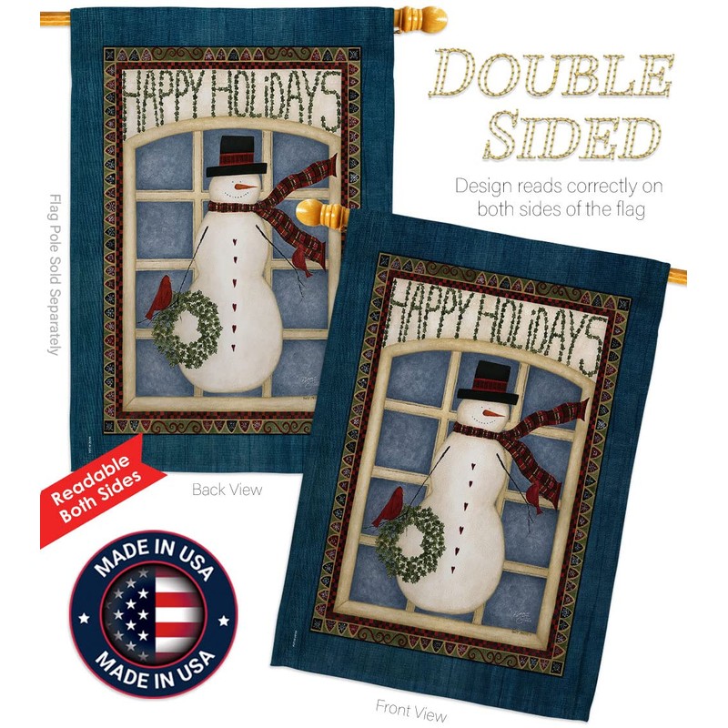 Breeze Decor H114164 Happy Holidays Snowman Vertical House Flag, 28"