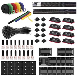 Kit de Gestión de Cables,100 Bridas Para Cables y 4 Organizadores de Cables,15 y 2 Rollos de Bridas Autoadhesivas,10 Bridas Para Cables,40+10 Bridas de Escritorio Para TV,Oficina (156, Ferroso)