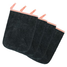 PHOGARY Set of 4 Wash Mitts Wash Cloths 16 x 23 cm Coral Fleece Microfibre Wash Mitt Soft Wash Cloth for Face Body Black