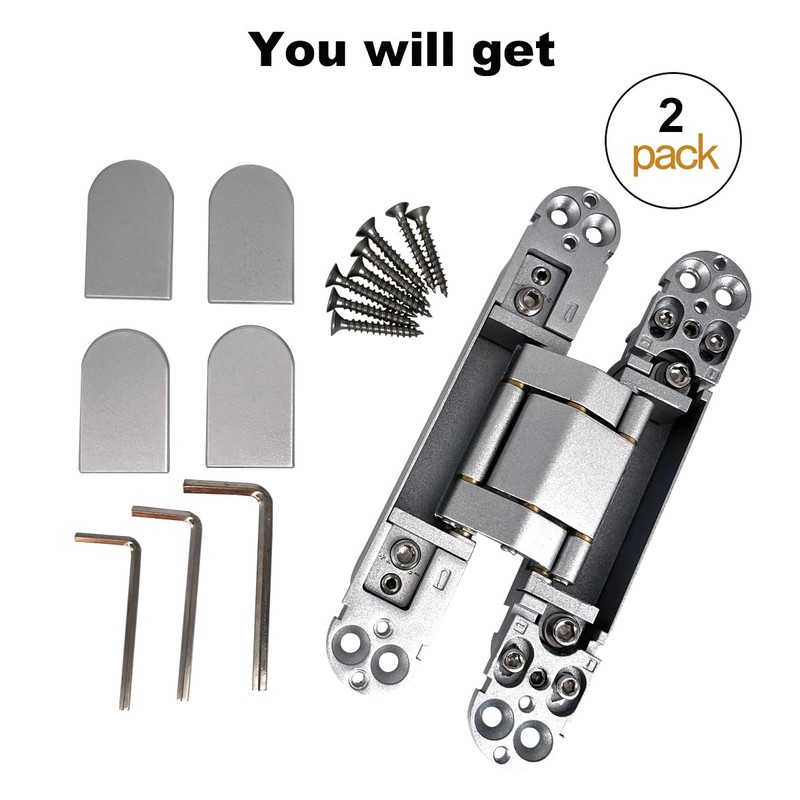 VOLUKA 2 Pack Hidden Door Hinges, 6 inch 3-Way Adjustable
