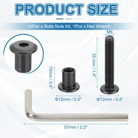 PATIKIL M6x35mm Hex Drive Socket Cap Bolt, 10 Set Chicago Screw Binding Post Screw Carbon Steel Dowel Nut with Hex Wrench for Furniture Chair Table Cabinets, Black