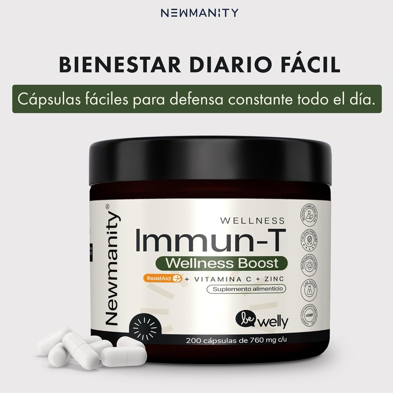 NEWMANITY Immun-T ResistAid con 300mg Vitamina C y Zinc -