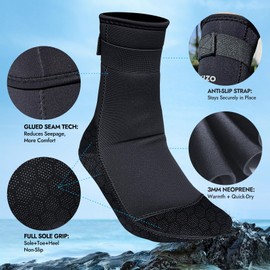 PAWHITS Neoprene Wetsuit Socks, 3mm Diving Socks with Adjustable Strap, Thermal Anti-slip Water Sock for Scuba Snorkeling Surfing Kayaking (S)