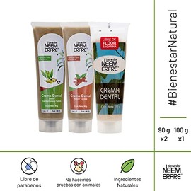 NEEM ERFRE | Pack de 3 crema dental de sabores mixtos, menta, cardamomo y canela 100g libre de fluor
