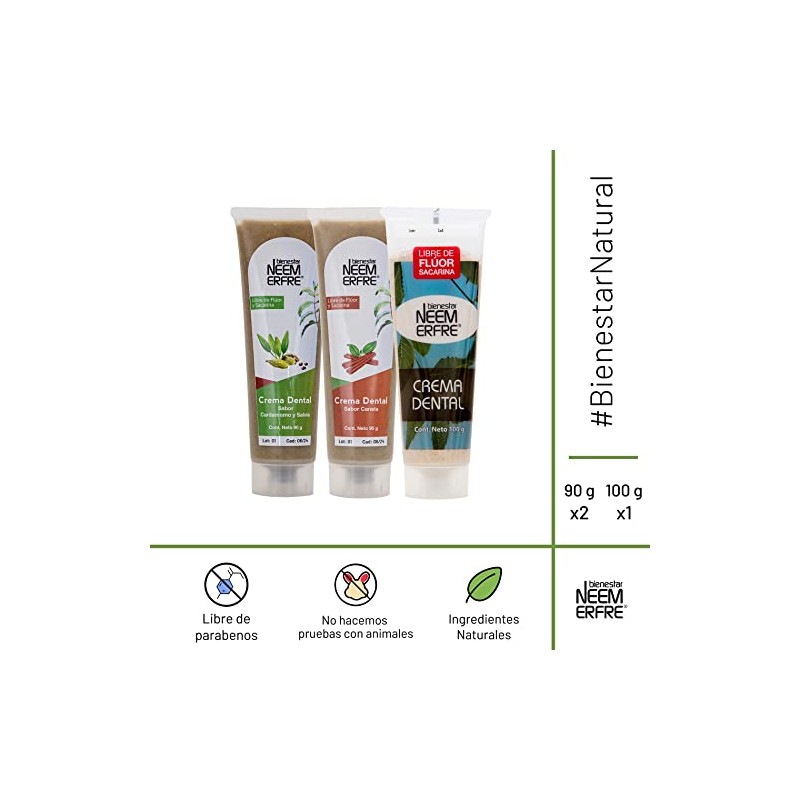 NEEM ERFRE | Pack de 3 crema dental de sabores