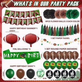 Football Party Decorations Football Birthday Decorations Super Bowl Party Supplies Set Include Football Birthday Banner, Paper Pom Poms, Tassel Garland, Birthday Sash for Football Sports Theme Party