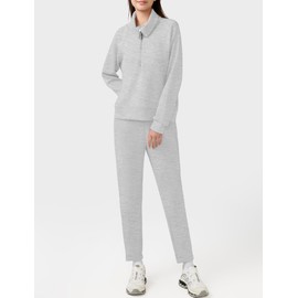 Casly Lamiit 2 Piece Fall Sets for Women Track Suit Half Zip Pullover Sweat Pants Athletic Clothing Sets Airport Travel Outfits Jogging Matching Lounge Wear Light Grey Medium