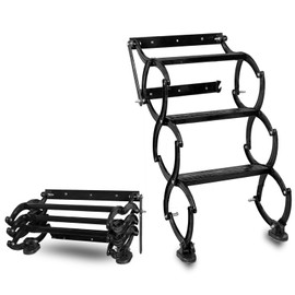 3 Steps Wall Mounted Folding Ladder, Indoor and Outdoor Step Ladders, Retractable Folding Stairs, Portable Camping Staircase, Pull-Down System Attic Ladder, for RV, Bunk Bed(Black, 3 Steps)