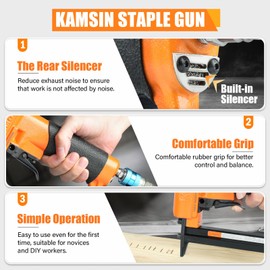 KAMSIN #KN8016 21 Gauge Pneumatic Fine Wire Stapler, 1/2-Inch Crown Staples, 1/4-Inch to 5/8 -Inch Leg Length Power Upholstery Staples Gun for Furniture,Cabinets, Bedding, Picture Frames
