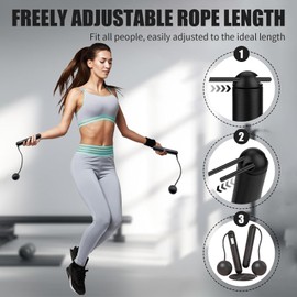Ropeless Jump Rope with Counter, Adjustable Smart Skipping Rope for Men Women, Portable Wireless Gravity Ball Cordless Jump Rope, LCD Display, Weighted & Non-slip Handle for Fitness, Exercise, Gym