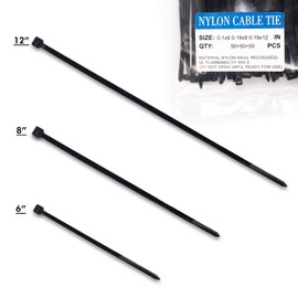 150 Combo Pack Self-Locking 6+8+12-Inch Nylon Cable Ties (Tie Wraps/Zip Ties) in Black for Home Office Garage Workshop Heavy Duty